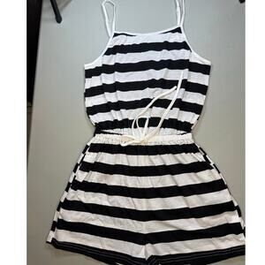 NWT Cupshe Black White Stripe Romper Cover Up Sleeveless Size Small